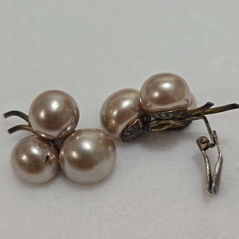 Vintage Sterling And Faux Pearl Cluster Earrings